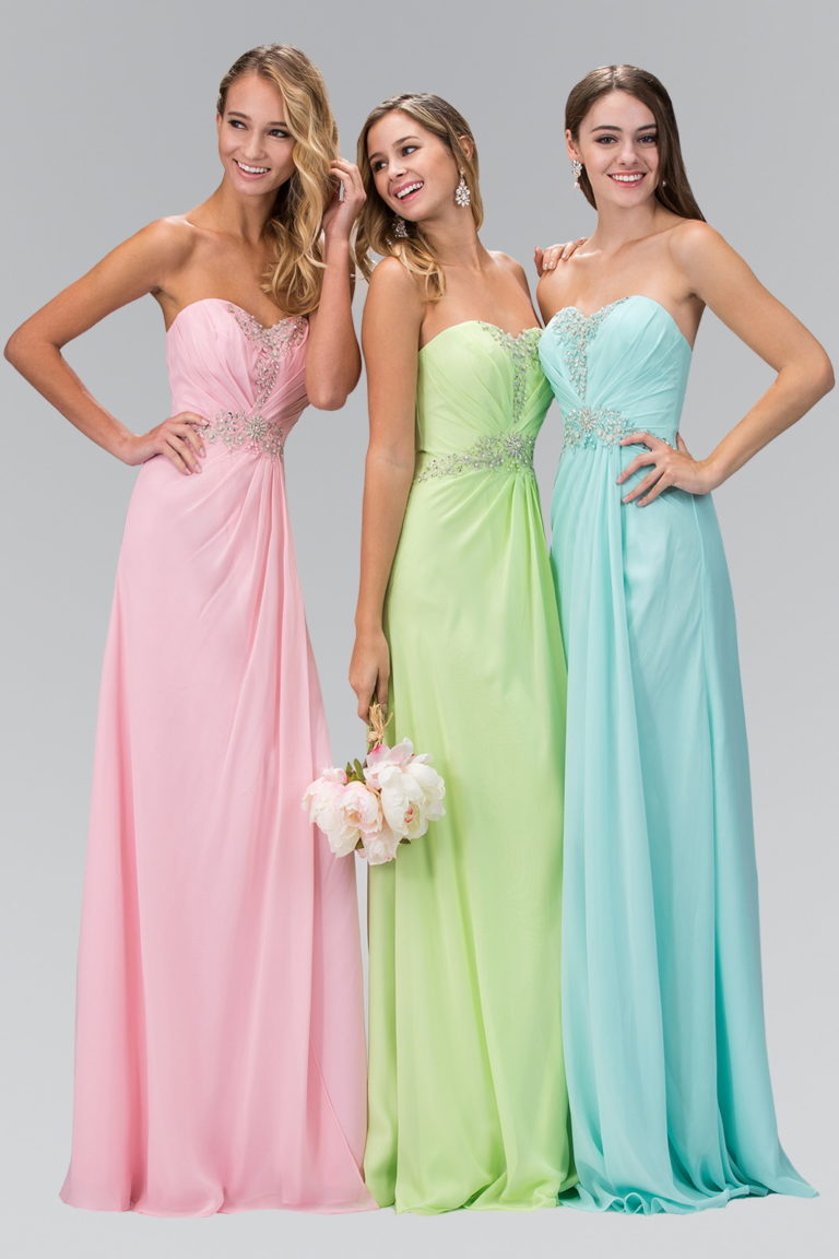 Strapless Sweetheart Long Dress with Pleated Bodice