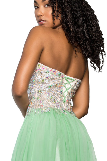 Strapless Sweetheart Chiffon Long Dress with Sequin Embellished Bodice