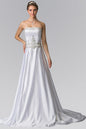 Jewels Embellished Strapless Wedding Dress with Tail