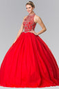 Mesh High Neck Quinceanera Dress with Beaded Bodice and Corset Back
