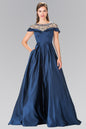 Beads Embellished Mikado Long Dress with Sheer Back