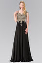 Full Embroidered Top Chiffon Long Dress with Sheer Back