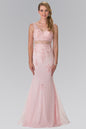Mock Two-Piece V-Neck Embroidered Lace Long Dress