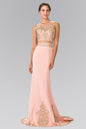 Sleeveless Mock Two-Piece Prom Dress with Loyal Embroidery Details