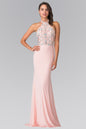 Halter-Neck Multi-Color Beads Embellished Jersey Long