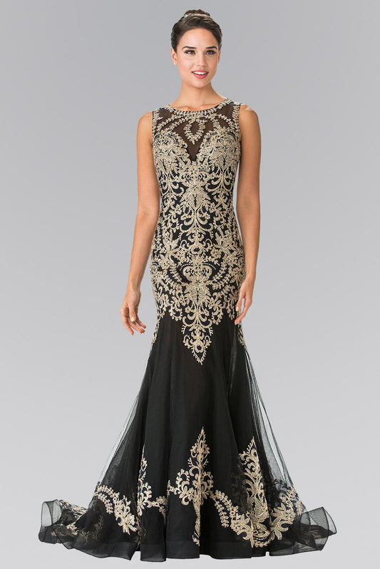 Embroidery Tulle Long Dress Long with Tail