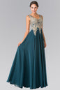 V-Neck Embroidered Chiffon Long Dress