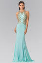 Beading and Embroidery Jersey Long Dress with Sheer Back