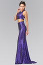 Mock Two-Piece Sequin Long Dress Accented with Side-Cuts