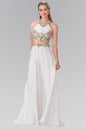 High-Neck Mock Two-Piece Long Dress with Criss Crossing Back