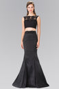 Two Piece Taffeta Long Dress Accented with Ribbon Waist and Lace Top