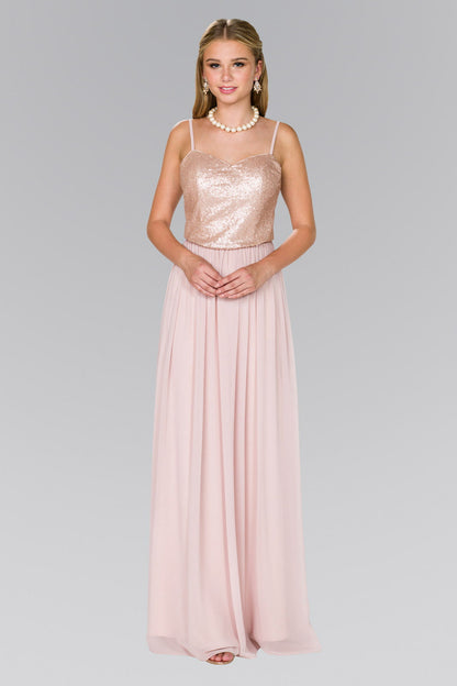 Full Sequin Top Chiffon Long Dress