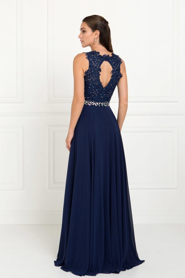 Jewel Embellished Lace Top Chiffon Long Dress