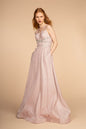 Glitter Crepe A-Line Long Dress w/ Strap Back