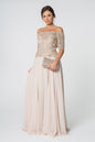 Embroidered Bodice Off-the-Shoulder Chiffon Long Dress