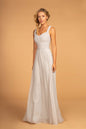 Chiffon Ruched-Bodice A-Line Long Dress
