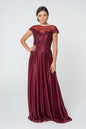 Jewel and Lace Embellished Cap Sleeve Long Dress