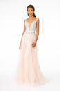 Jewel Embellished Bodice Mesh A-Line Dress w/ Strap Back