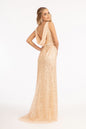 Embroidered Sequin Embellished Mesh Mermaid Dress w/ Chiffon Drape Cape
