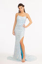 Straight Across Sequin Embellished Mermaid Dress w/ Open Lace-up Back