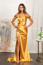 Sweetheart Satin Mermaid Dress w/ Pleated Waist and Slit