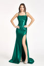 Straight Across Satin Mermaid Dress w/ Lace-up Back and Slit