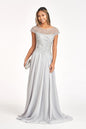 Beads Embellished Chiffon A-line Dress w/ Cap Sleeves
