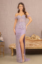 Bead Sheer Bodice Mesh Mermaid Dress w/ Wide Side Slit