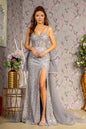 Jewel Sheer Bodice Mesh Mermaid Long Dress w/ Detachable Waist Drape