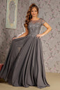 Bead Embroidery Sheer Neckline Chiffon A-line Long Dress