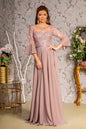 Floral Embroidery Bead Chiffon A-line Long Dress w/ Waist Band