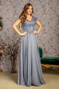 Embroidery Sequin Sheer V-neckline Chiffon A-line Long Dress