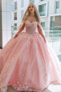 3-D Flower Sheer Bodice Mesh Ball Gown w/ Side Mesh Long Drapes