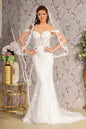 Glitter Off Shoulder Sheer Bodice Mesh Mermaid Wedding Gown