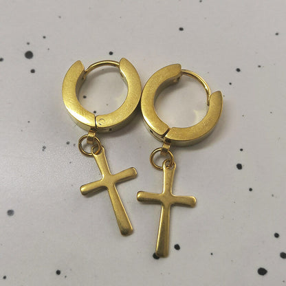 Gold Cross Stainless Steel Hoop Earrings