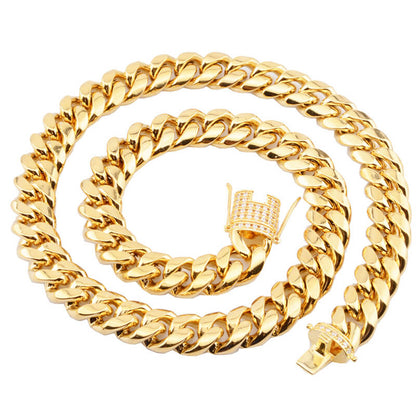 Golden Thick Cuban Chain Stainless Steel Necklace