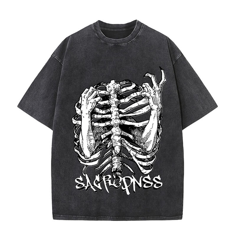 Goth Skull Graffiti Print Casual T-shirt