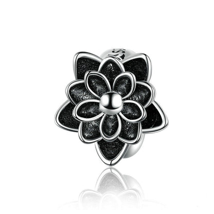 Gothic Black Flower Lotus Charm