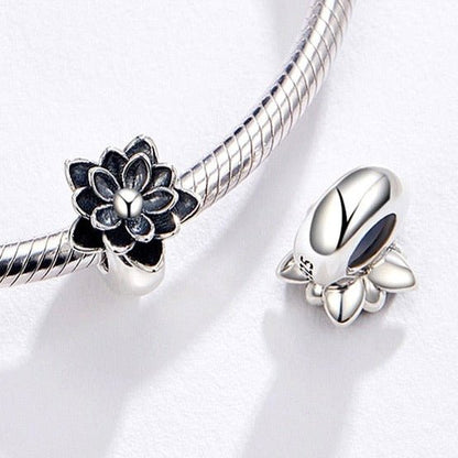 Gothic Black Flower Lotus Charm