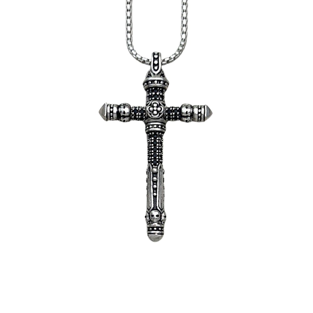 Gothic Cross Pave Diamond Sword Necklace