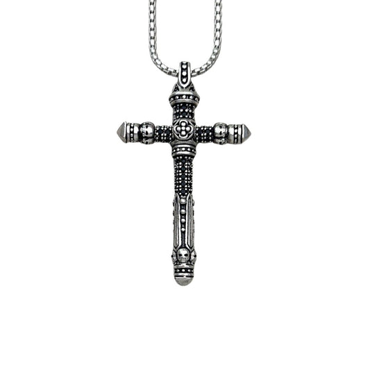 Gothic Cross Pave Diamond Sword Necklace