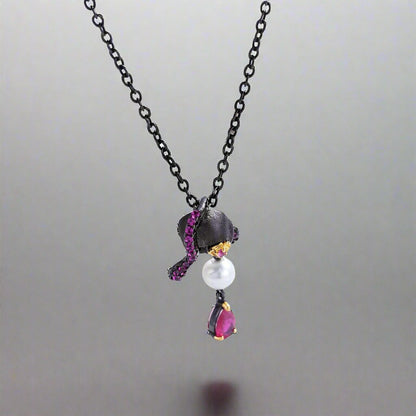 Gothic Skull with Freshwater Pearl Necklace