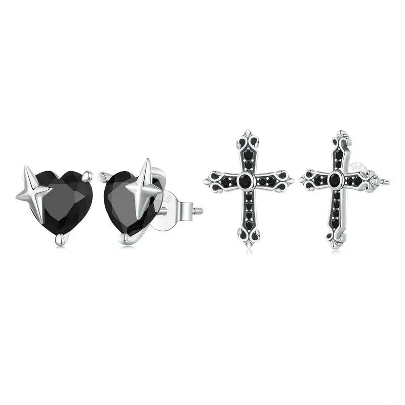 Gothic Stud Earrings with Black Diamond