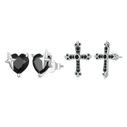 Gothic Stud Earrings with Black Diamond