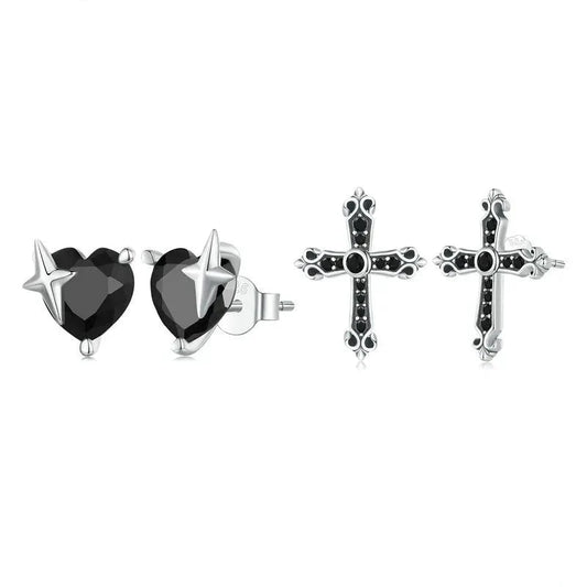 Gothic Stud Earrings with Black Diamond