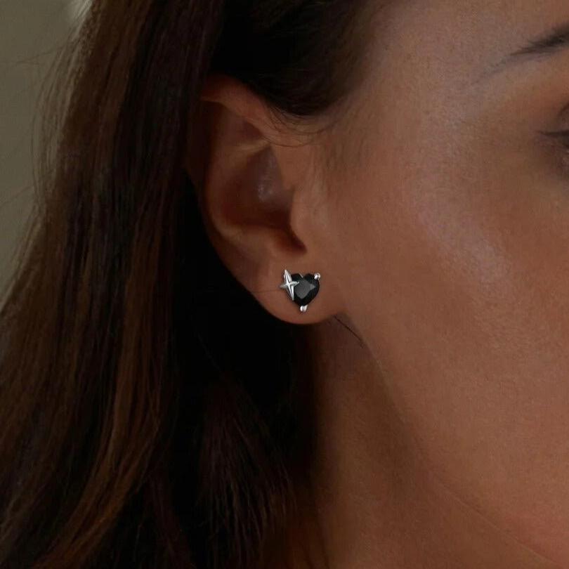 Gothic Stud Earrings with Black Diamond