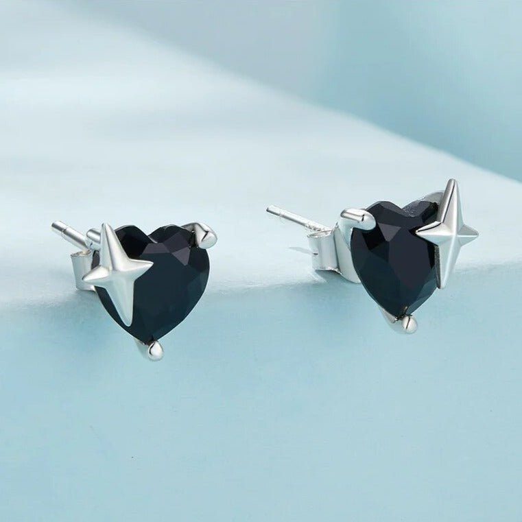 Gothic Stud Earrings with Black Diamond