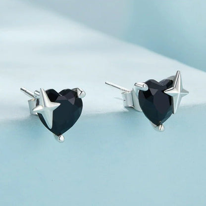 Gothic Stud Earrings with Black Diamond