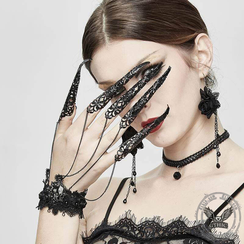 Gothic Chain Link Lace Fingertip Bracelets
