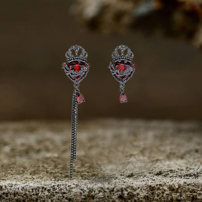 Gothic Crown Heart Chain Asymmetric Alloy Earrings